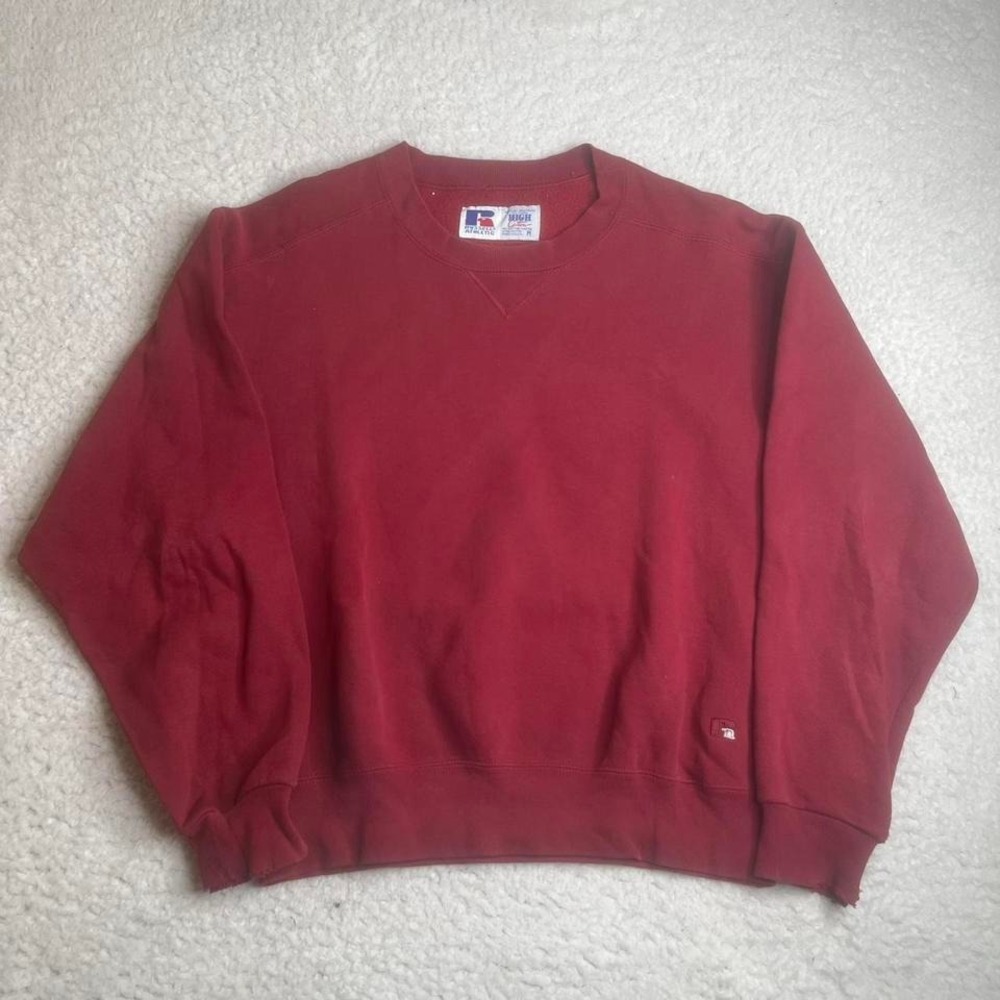 Vintage Russell Athletic men red fade distressed USA made crewneck sweatshirt  M
